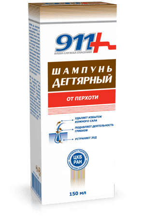 911 дегтярный шампунь при себорее, псориазе, перхоти 150мл