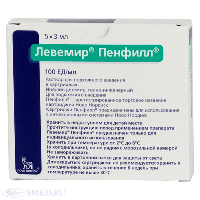 левемир пенфилл раствор для п/к в/в, 100ед/мл катриджи 3мл №5