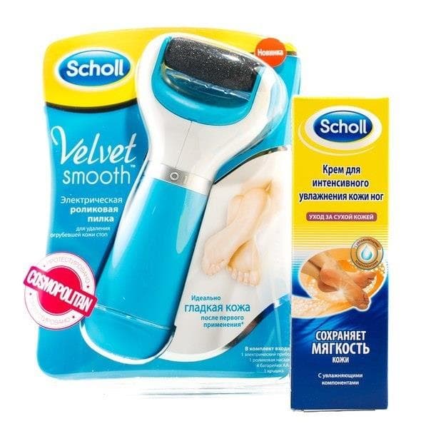 scholl набор пилка электрич, плюс крем для интенс, увлажн, кожи ног в подарок