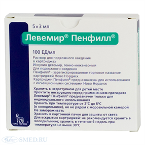 Купить левемир пенфилл раствор для п/к в/в, 100ед/мл катриджи 3мл №5 цена и отзывы